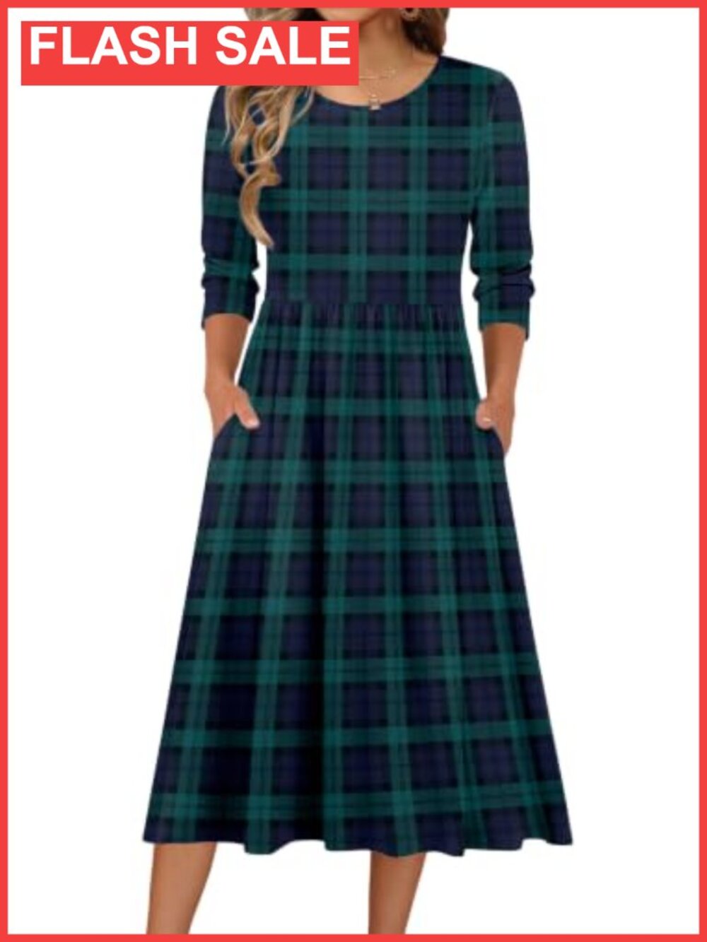 Women's 3/4 Sleeve A-Line Midi Dress Casual Summer Fall